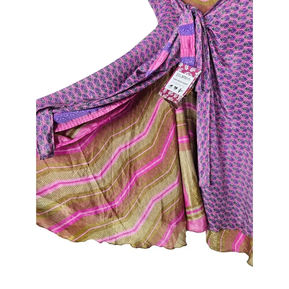 NEW Darn Good Yarn Sari Wrap Skirt Tea 0-12 Reversible Boho Floral Whimsygoth - Picture 3 of 7
